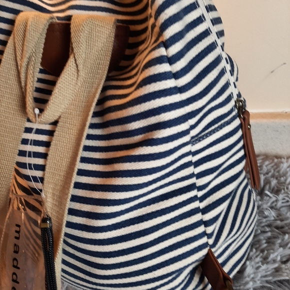Madden Girl Backpack Blue and Cream Stripped - Picture 11 of 16